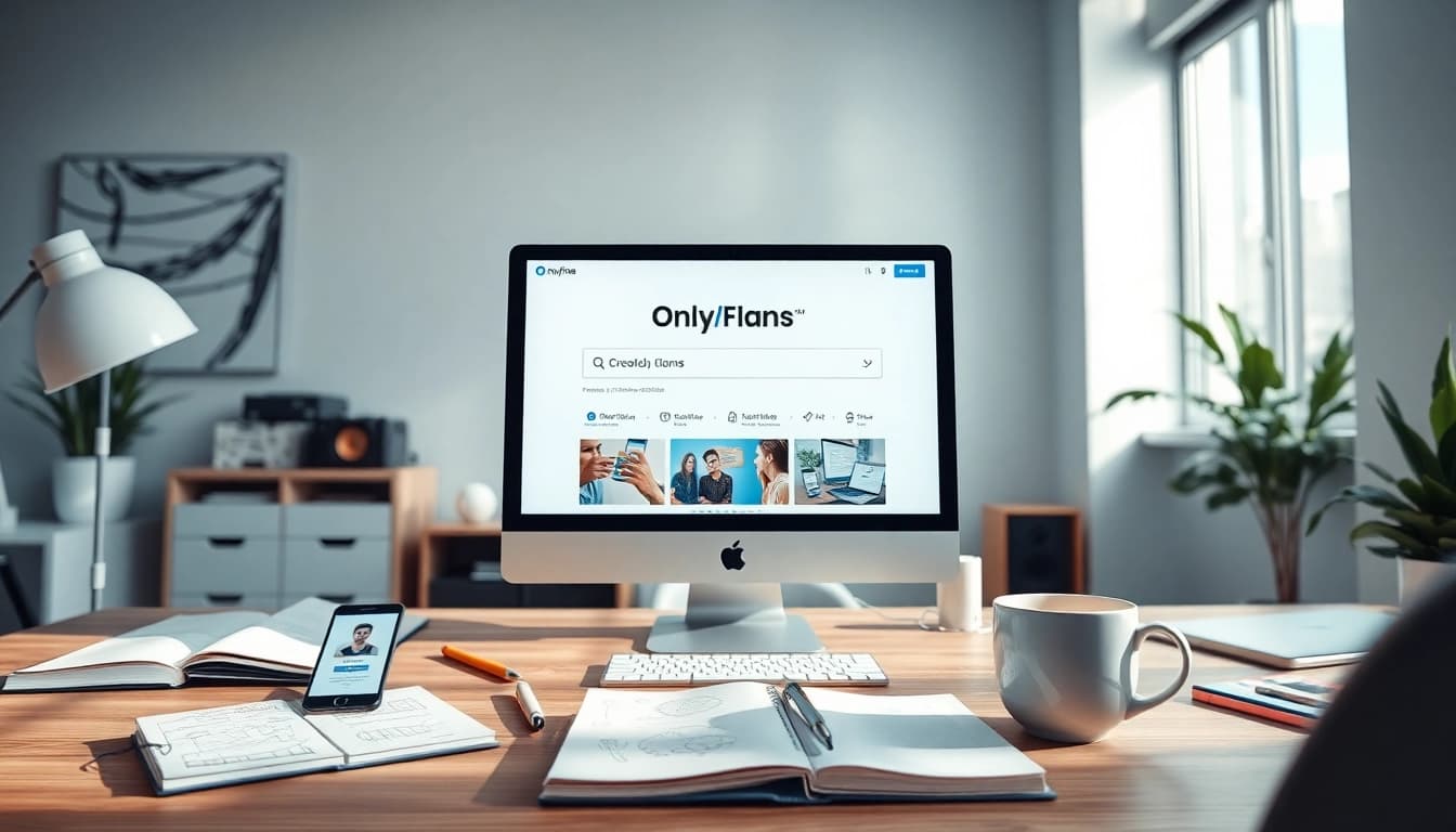 OnlyFans Search interface displayed on a modern desk, showcasing user-friendly design and innovation.