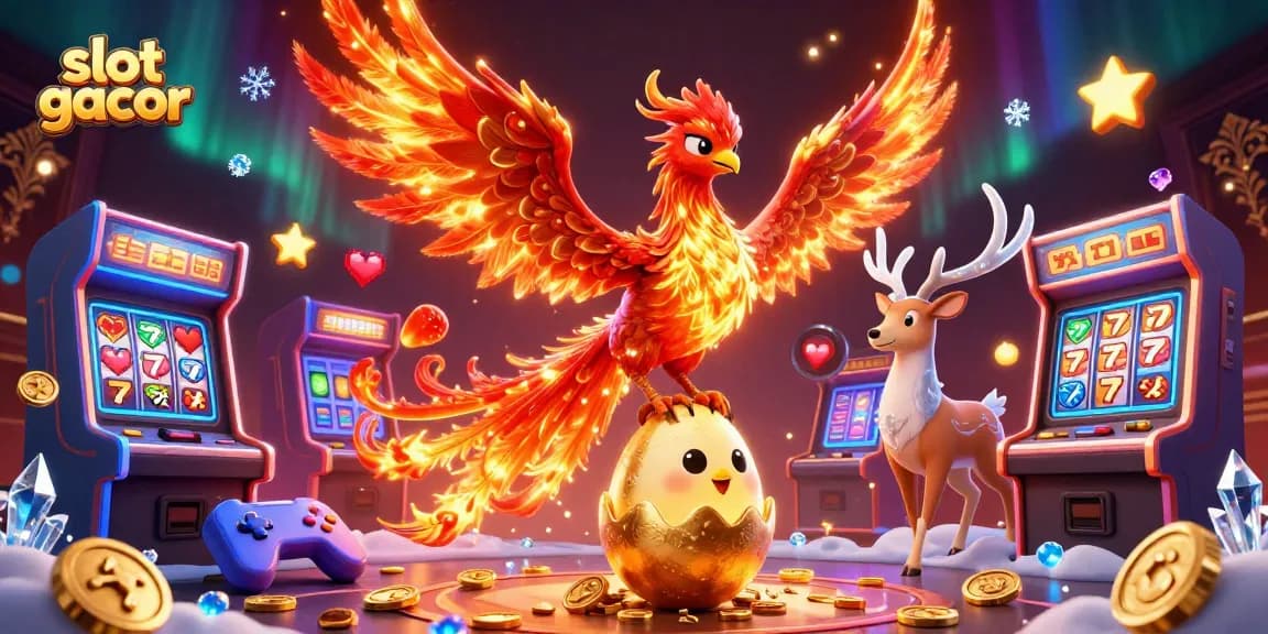 Experience slot gacor excitement in a vibrant 3D phoenix-themed casino scene.