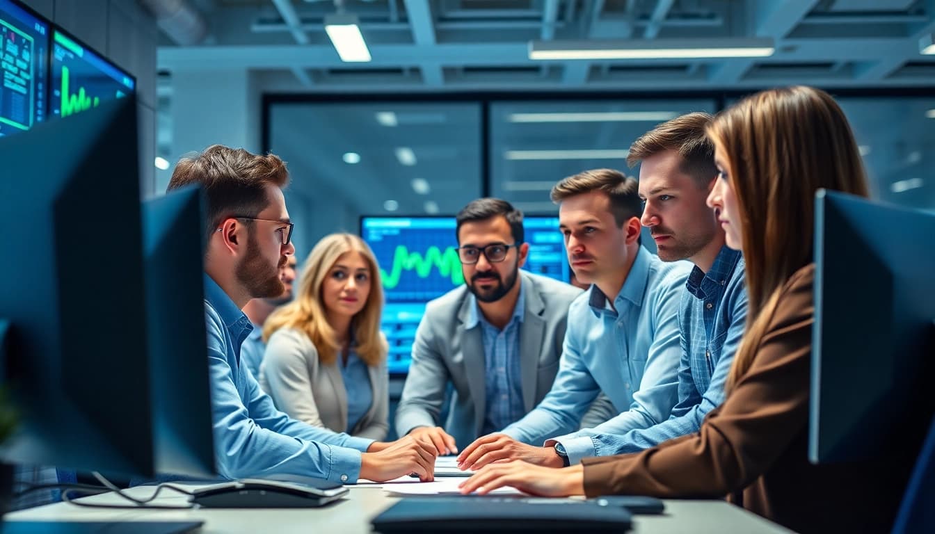 Managed IT services Lakeland team collaborating in a modern office environment.
