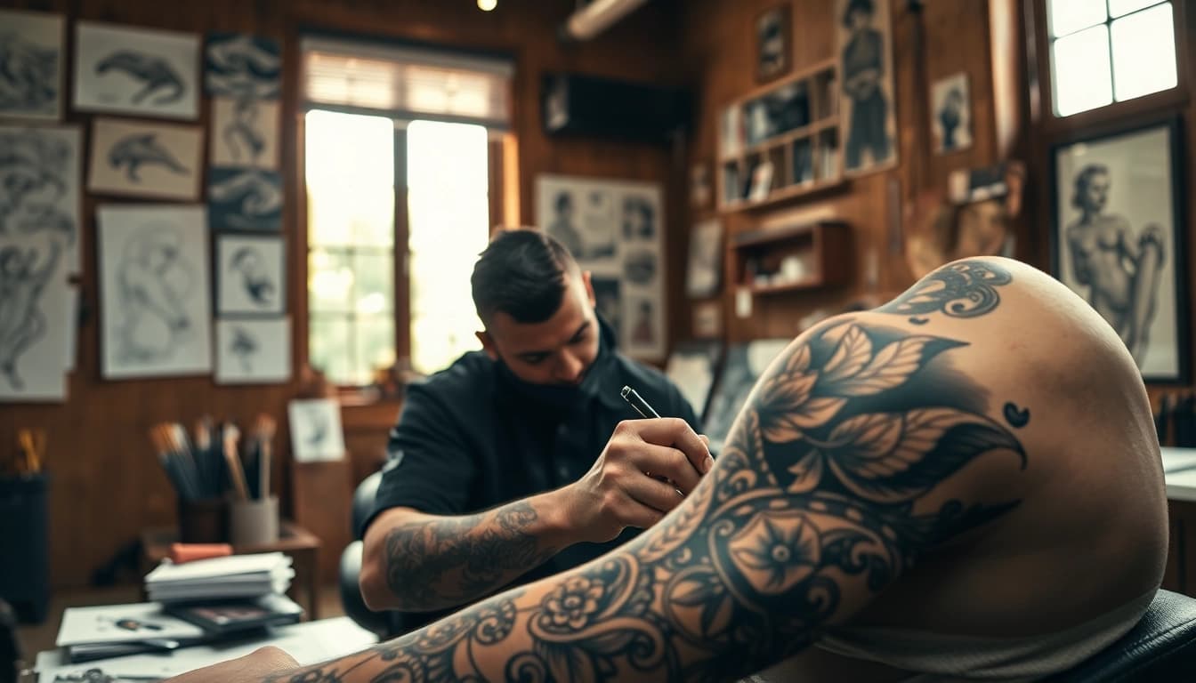 Experience the artistry of JairoRamirezArt.com with intricate tattoos in a vibrant studio setting.