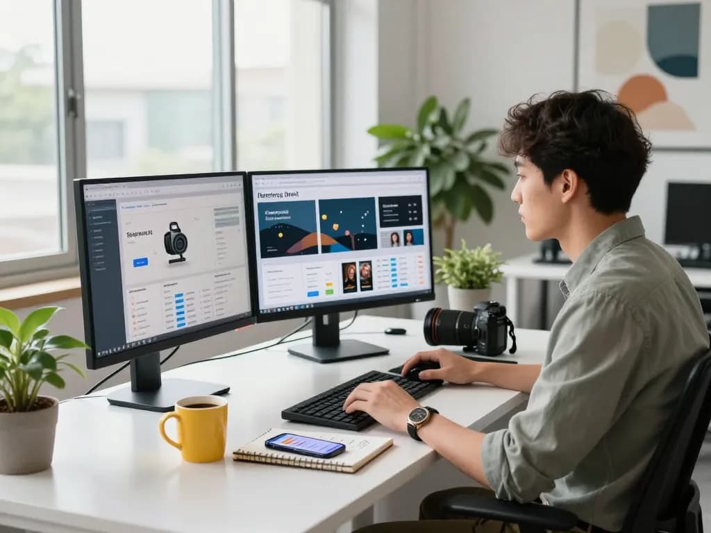 Purchase PLR Content in a modern digital marketing workspace with analytics on screen.