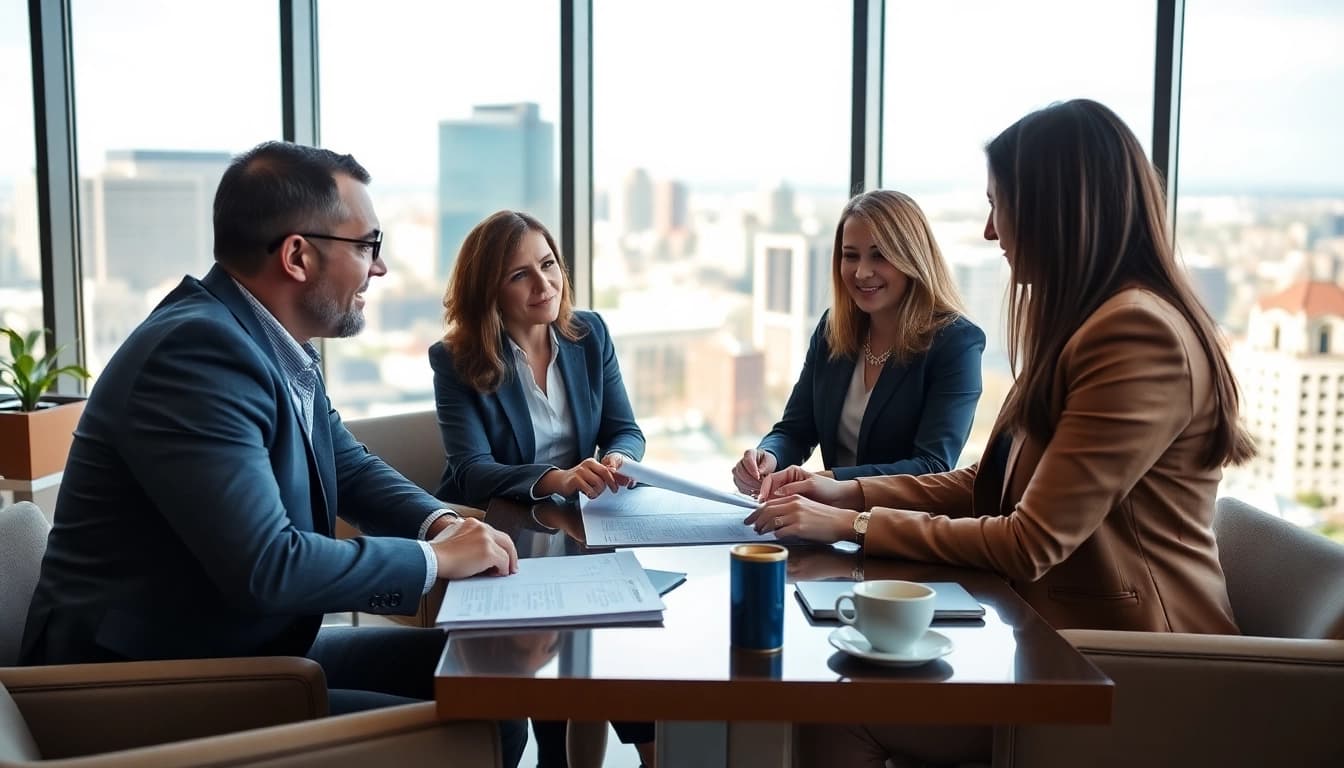 Engaging estate planning San Antonio consultation with clients in a modern office.