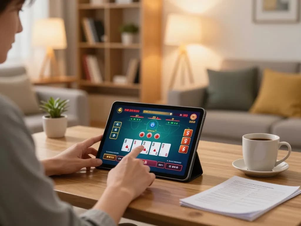 Engaging in online casinos in Canada reddit with tablet gameplay at home in cozy setting.
