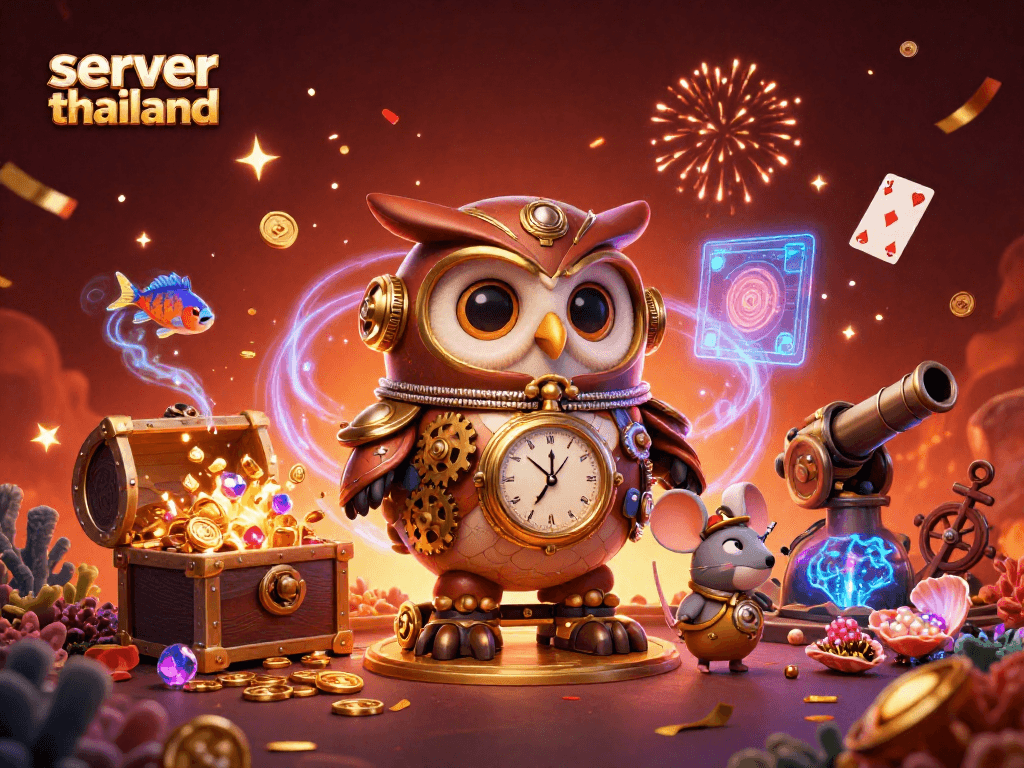 Experience thrilling gameplay at server thailand with colorful gems and gold coins in a vibrant casino scene