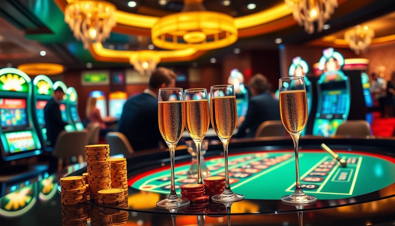 Scène de casino en direct passionnante avec des joueurs de poker et des tables de roulette au casino en ligne Français 2026.