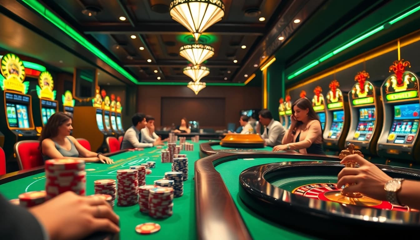 Découvrez l'excitation du casino en ligne Français 2026 avec des joueurs engagés à des tables luxueuses et des machines à sous.