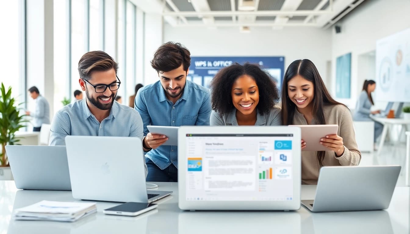 现代办公室中的WPS下载，展示与WPS Office软件的协作。