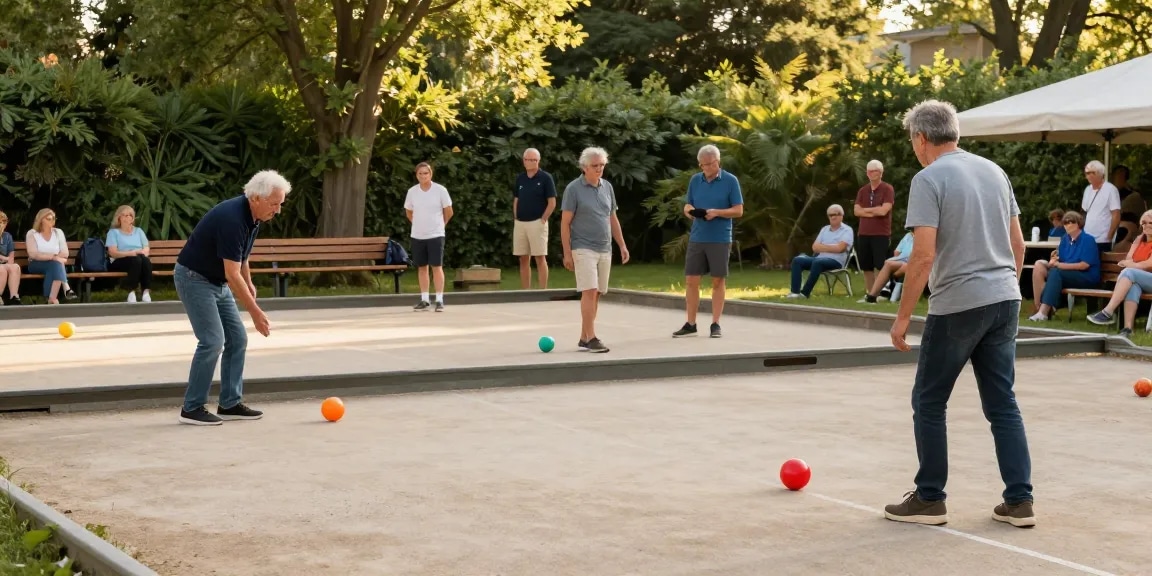 Aktivitas di lapangan petanque FOPI KOTA PALU, fopikotapalu.org, memperlihatkan pemain bersenang-senang.