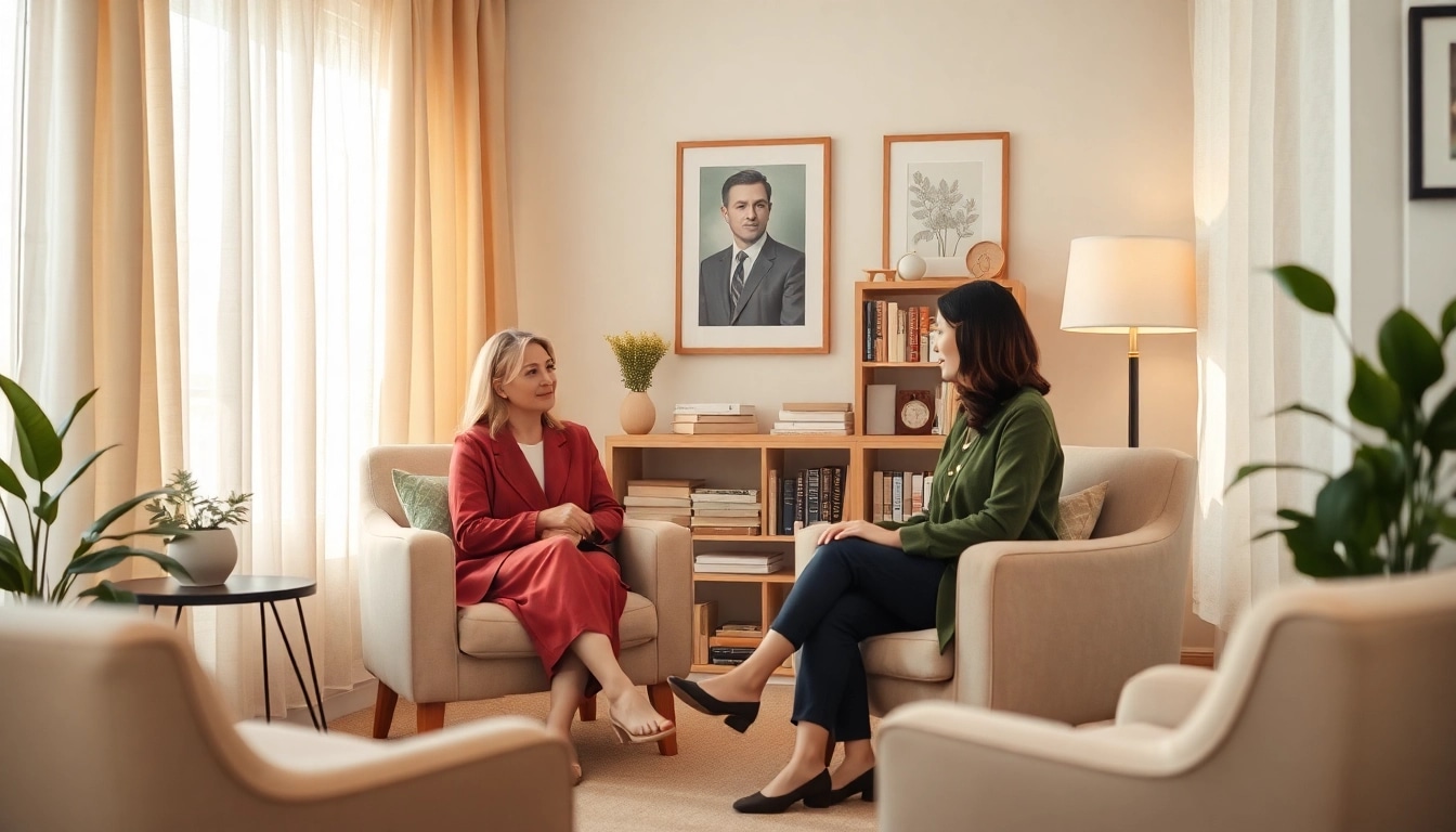 Engaging Counselling Services session showcasing a therapist and client in a tranquil setting.