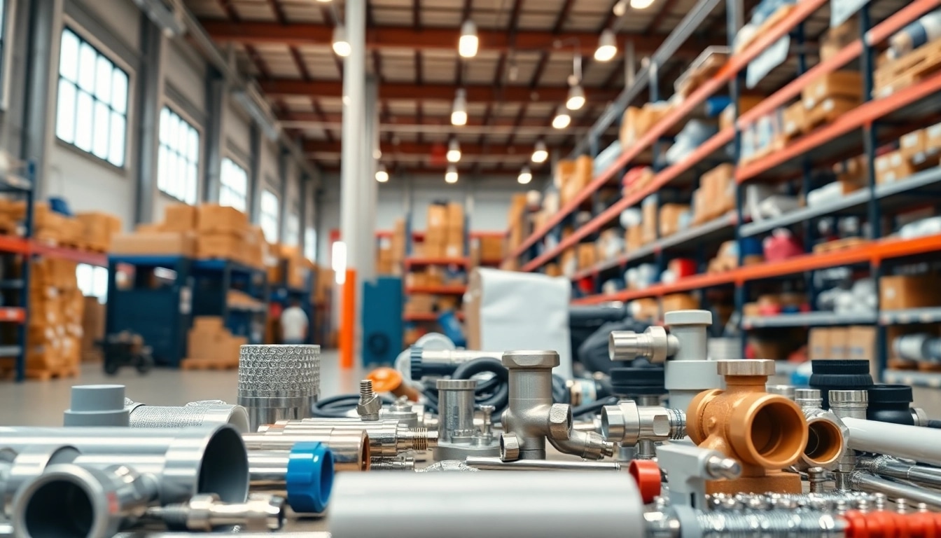 Showcase of Wholesale Plumbing Parts for Contractors in an organized warehouse setting.