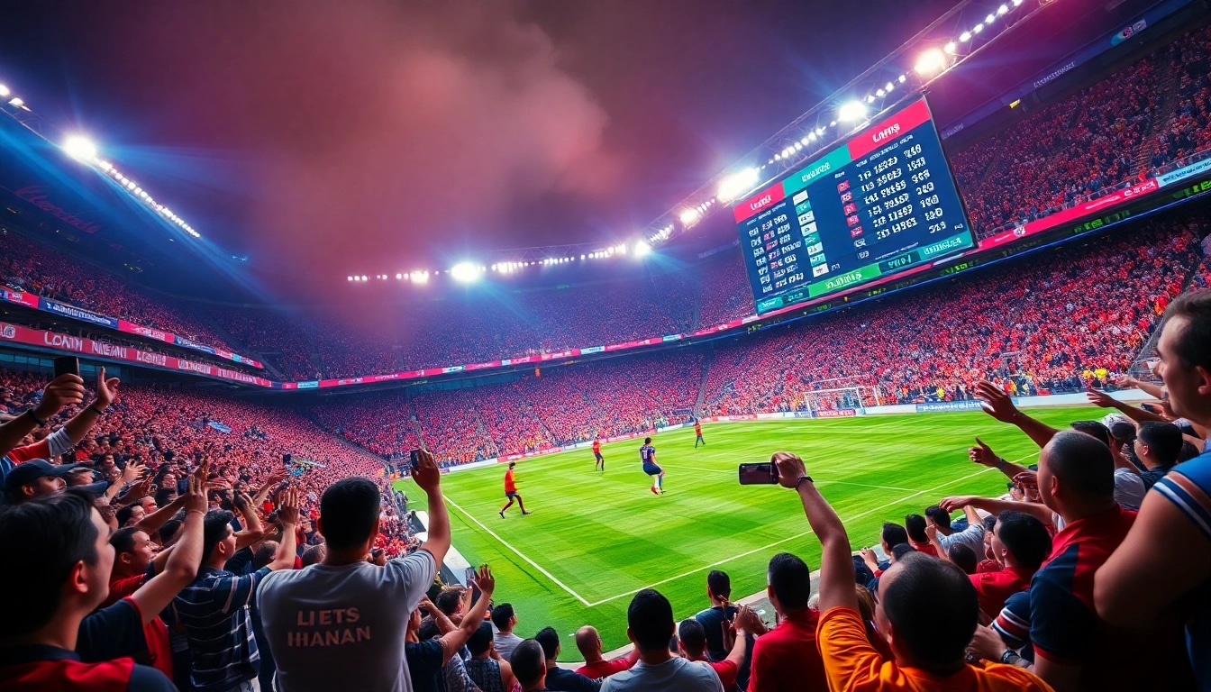 Excitement of kèo nhà cái as fans cheer a live football match with dynamic odds.