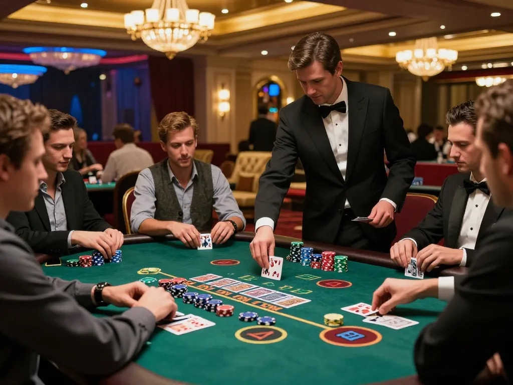 Players enjoying an intense blackjack game at the hidden wiki casino, showcasing strategy and competitive betting.