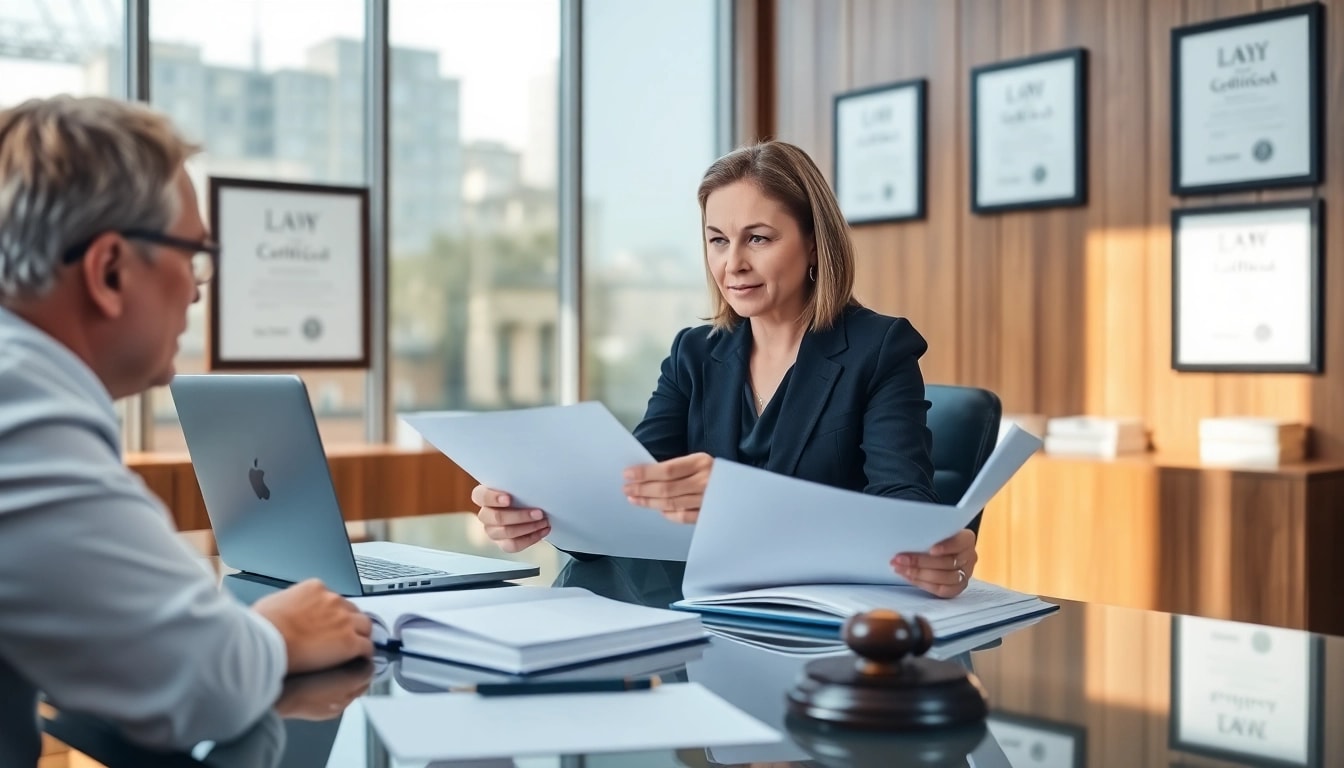 Engaging conversation on Legal Recoveries between a lawyer and client in a modern office setting.