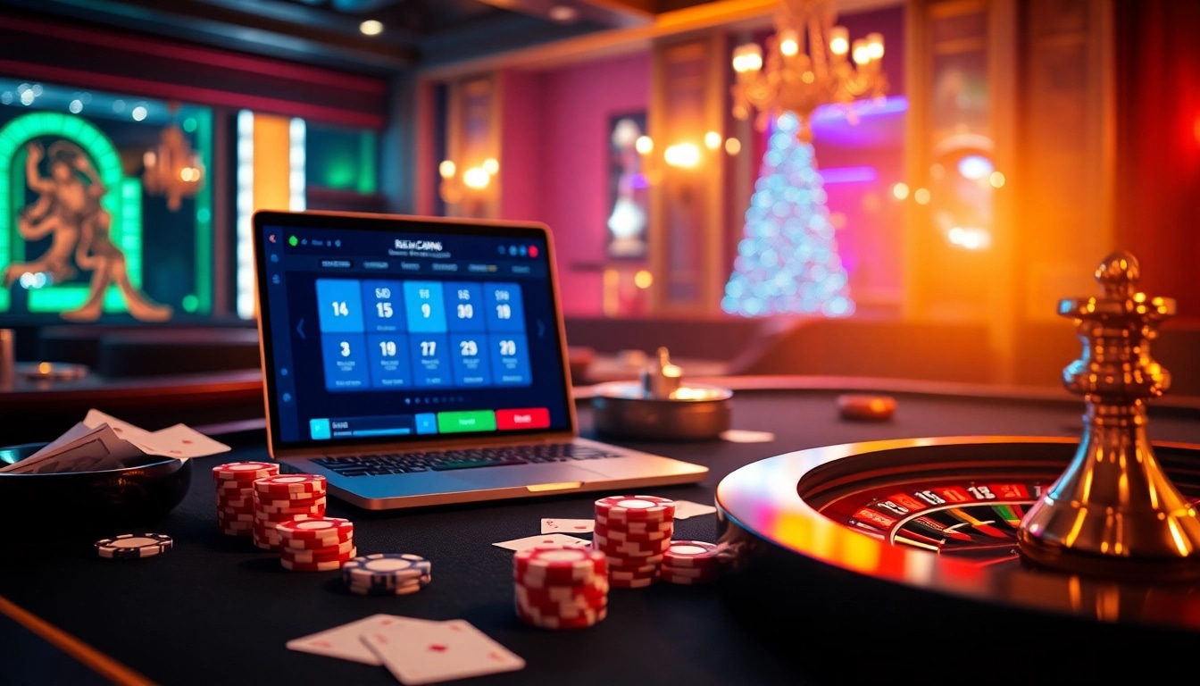 Participez à l'excitation du casino en ligne argent réel France avec une scène de jeu virtuel dynamique mettant en vedette la roulette et le poker.