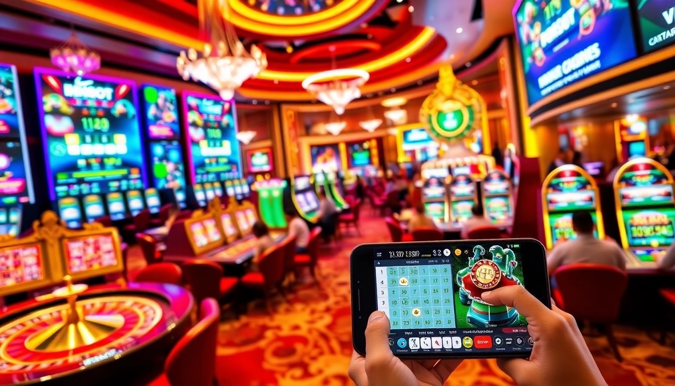 Engaged players enjoying the thrilling idnslot experience at a luxurious casino.