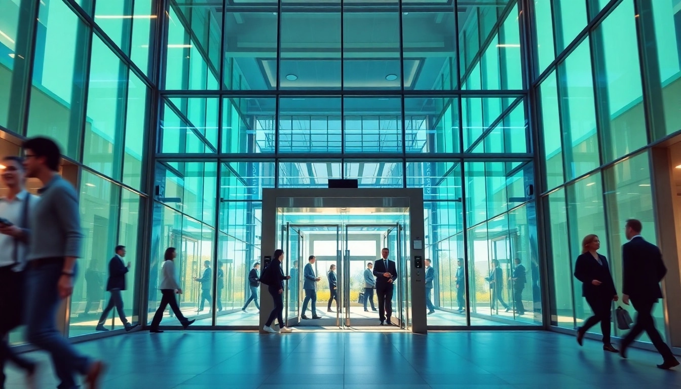 Evolution Entrance Systems showcased at a modern building, emphasizing sleek design and functionality.