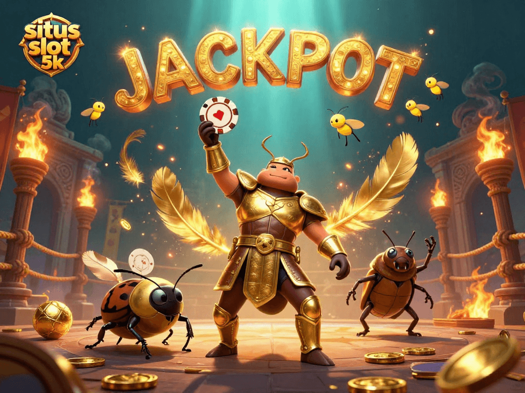 Engage with situs slot 5k in a dynamic 3D illustration showcasing a beetle-themed victory scene.