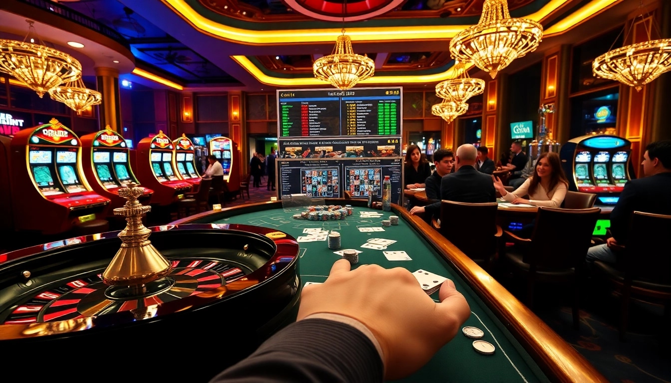 Vivez une action palpitante de casino en ligne Français 2026 avec des tables et des cartes vibrantes, montrant l'excitation.