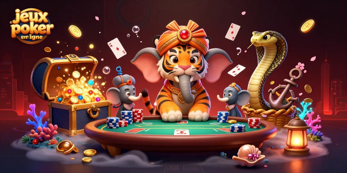 Jouer aux jeux de poker en ligne avec une illustration riche et dynamique de l'univers des tables de poker.