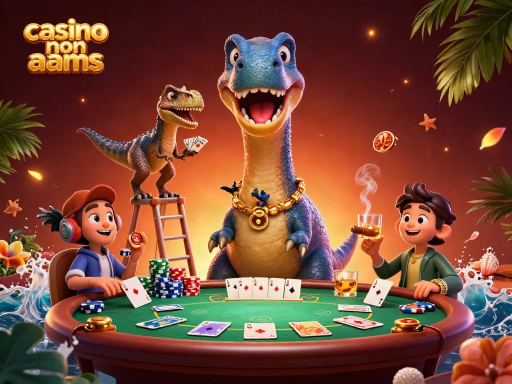 Giocatori esperti nel casino non aams con un sauropode e un rapace mentre distribuiscono carte.
