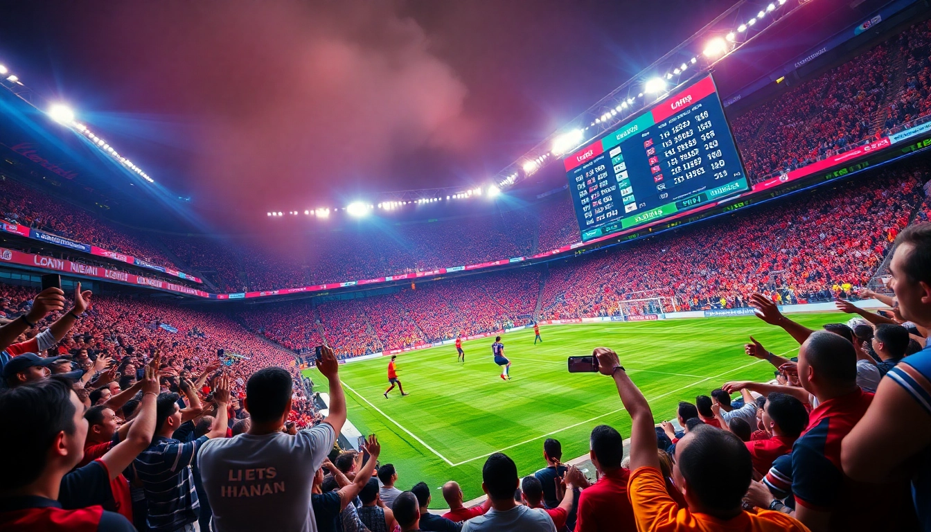 Excitement of kèo nhà cái as fans cheer a live football match with dynamic odds.