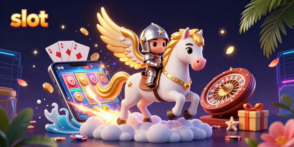 Slot permainan menarik dengan ponsel 3D, koin emas, dan karakter unik dalam ilustrasi kasino ceria.