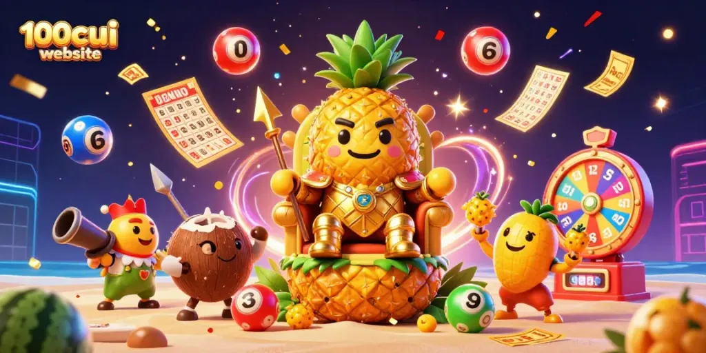 Engage with colorful gaming elements in the vibrant 100cuci website illustration.
