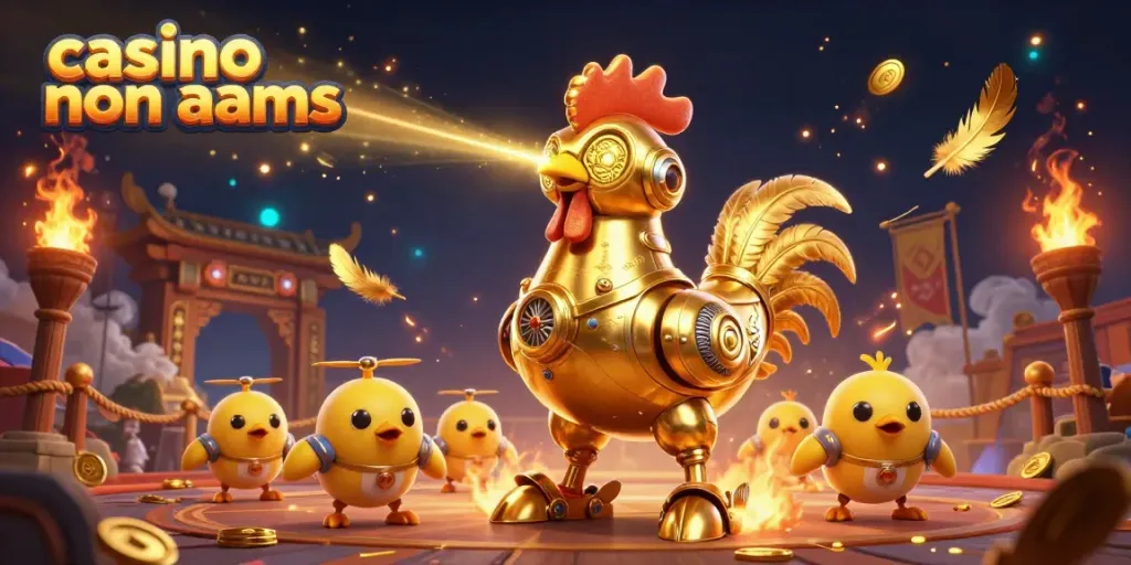 Gioca nei migliori casino non AAMS con il robot gallo d'oro e i droni di pulcini nel mondo futuristico.