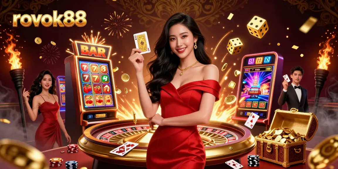 Engage with rokok88 through an elegant young woman promoting casino excitement with cards and chips.