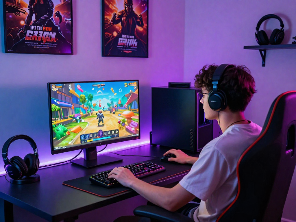 Immersive gaming setup for html porn games featuring colorful graphics and stylish decor.