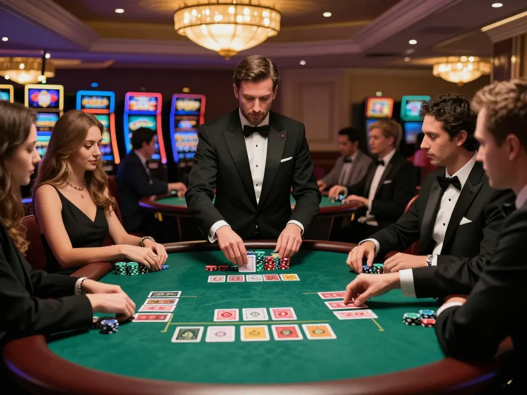 Engaging dynamic blackjack game in upscale casino setting with slot server luar negeri atmosphere.