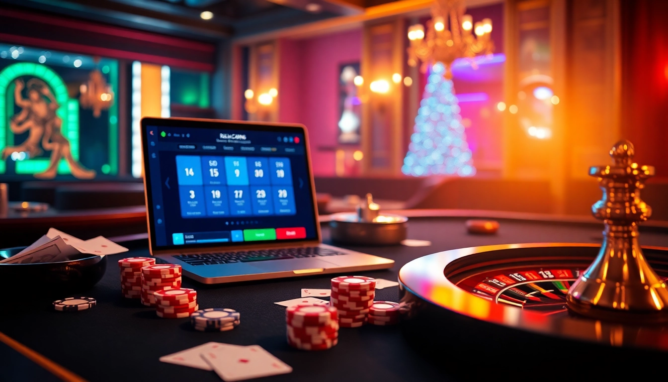 Participez à l'excitation du casino en ligne argent réel France avec une scène de jeu virtuel dynamique mettant en vedette la roulette et le poker.