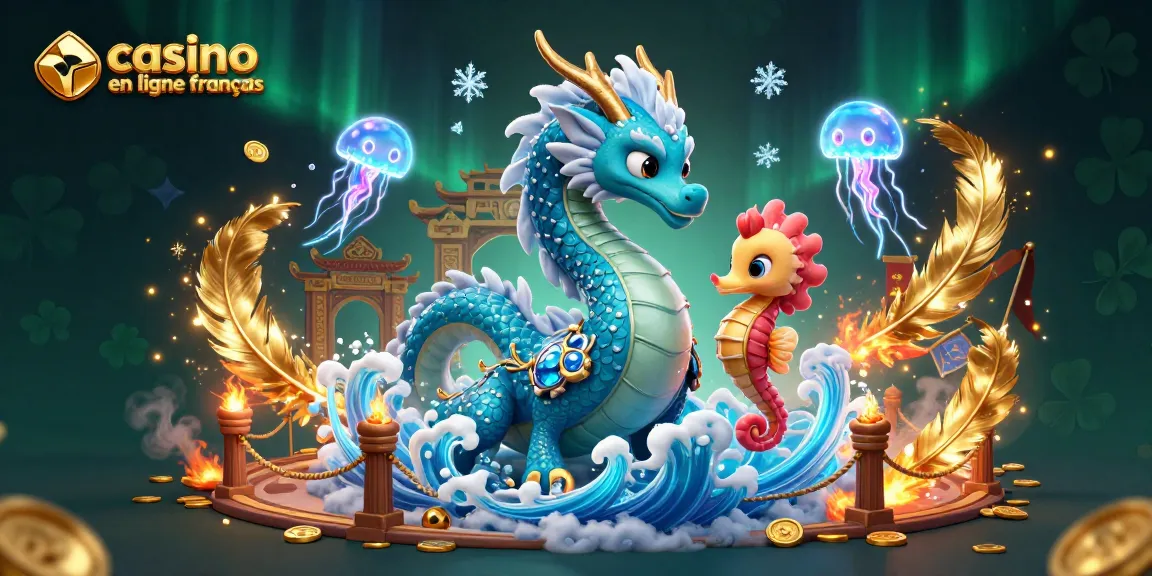 Assistez à un spectacle captivant à "casino en ligne français" avec un dragon et un chevalier marins.