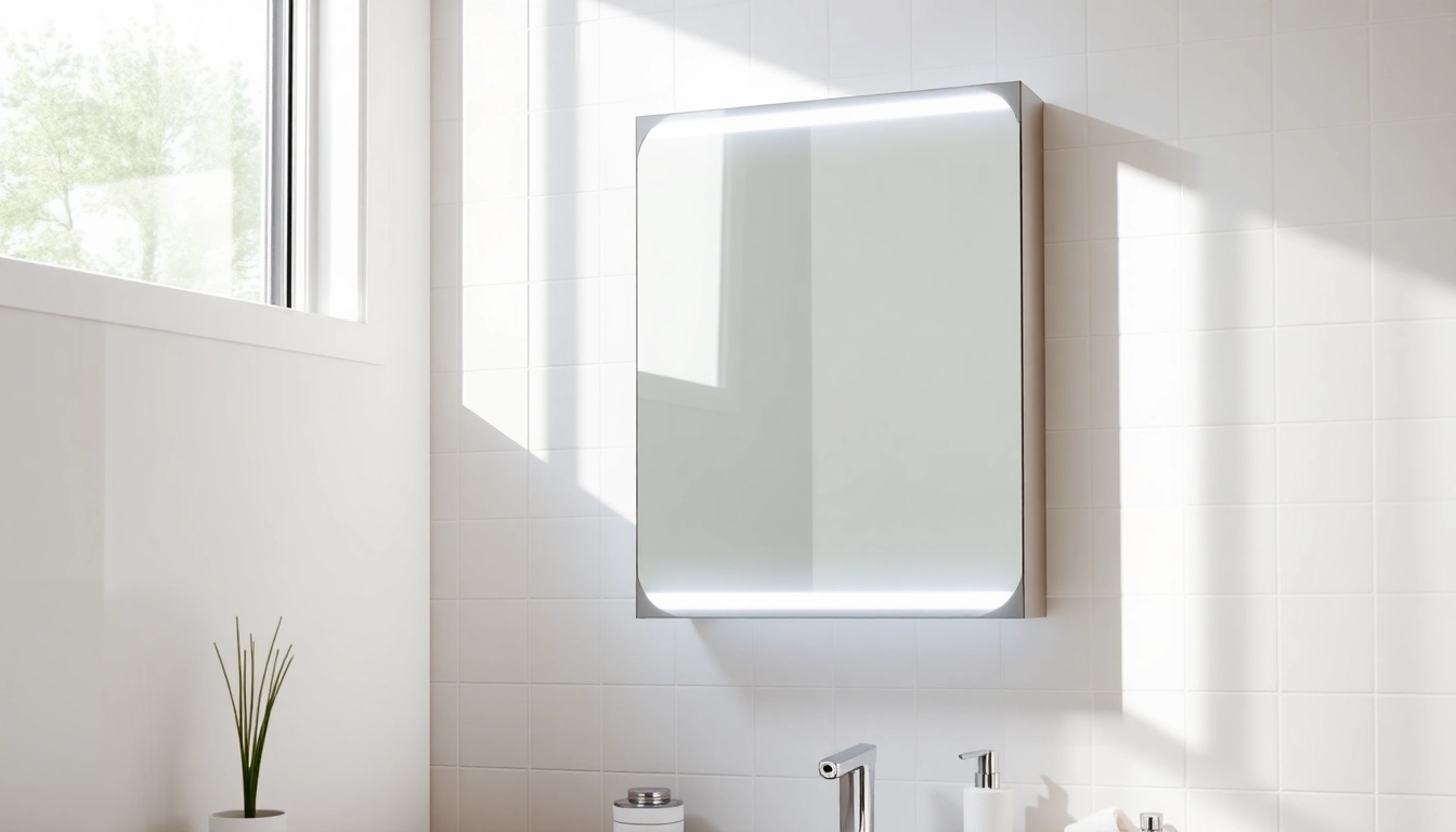 Showcase of a stylish led bathroom mirror Cabinet with integrated lighting, enhancing modern decor.