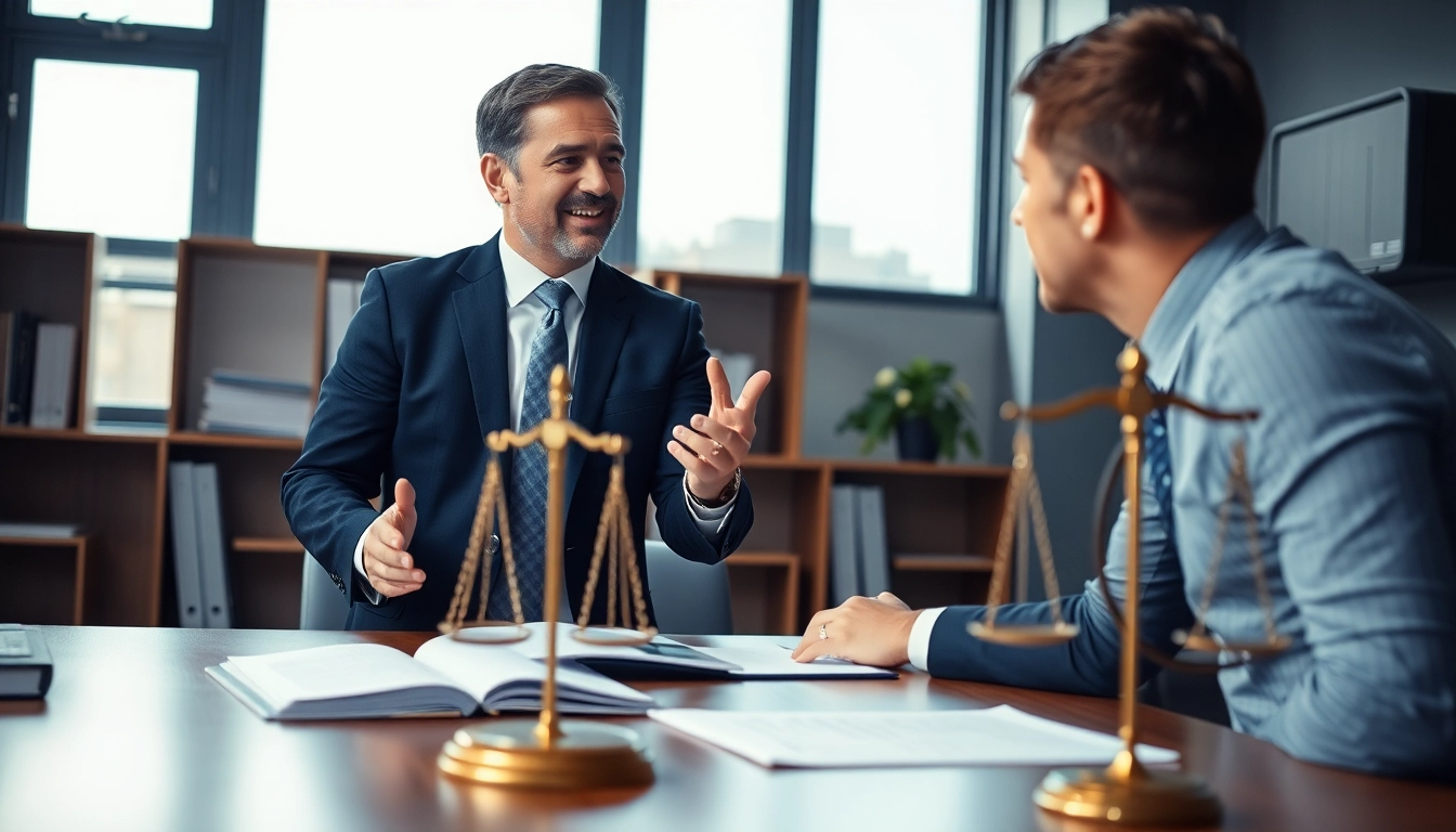 Engaged truck accident attorney Clearwater advising a client in a modern office.
