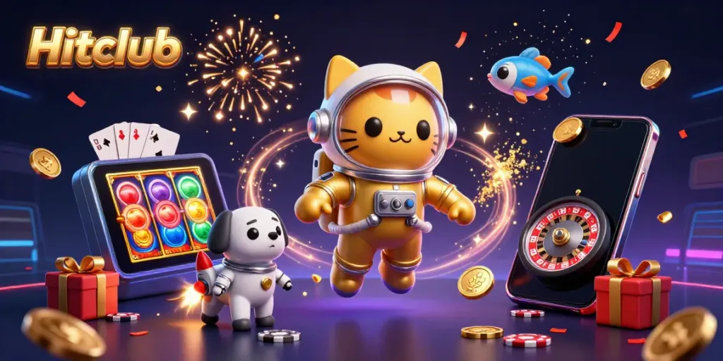Experience the immersive gaming world of Hitclub with vibrant 3D elements, colorful slots, and engaging gameplay.