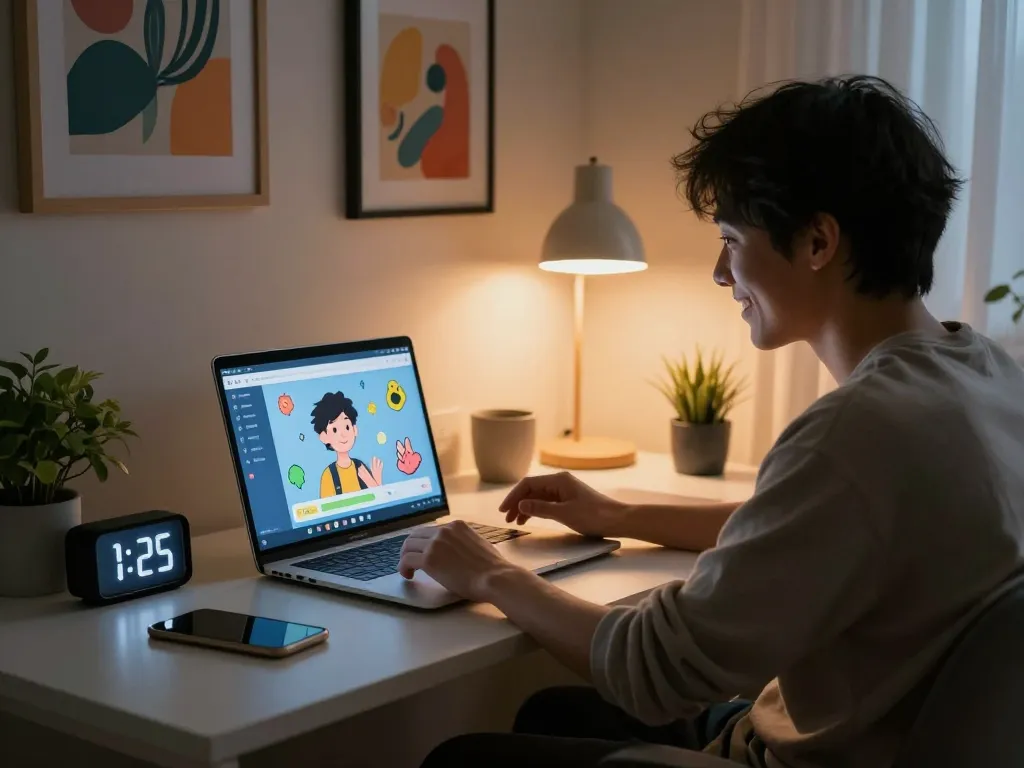 AI chat porn engaging character conversation in a cozy modern setting