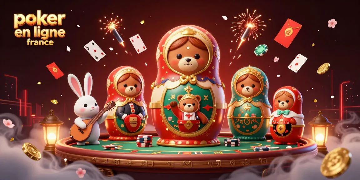 Jouez au poker en ligne France avec des personnages animés sur un fond dynamique et coloré.