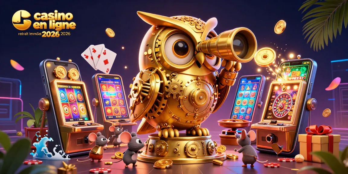 Les joueurs s'amusent dans un casino en ligne retrait immédiat 2026 avec des machines à sous colorées et des pièces d'or.