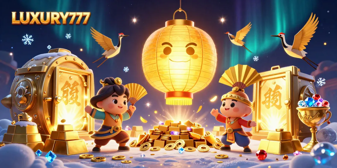 Menangkan peluang dengan LUXURY777 menggunakan simbol keberuntungan dan lampion emas yang bersinar.
