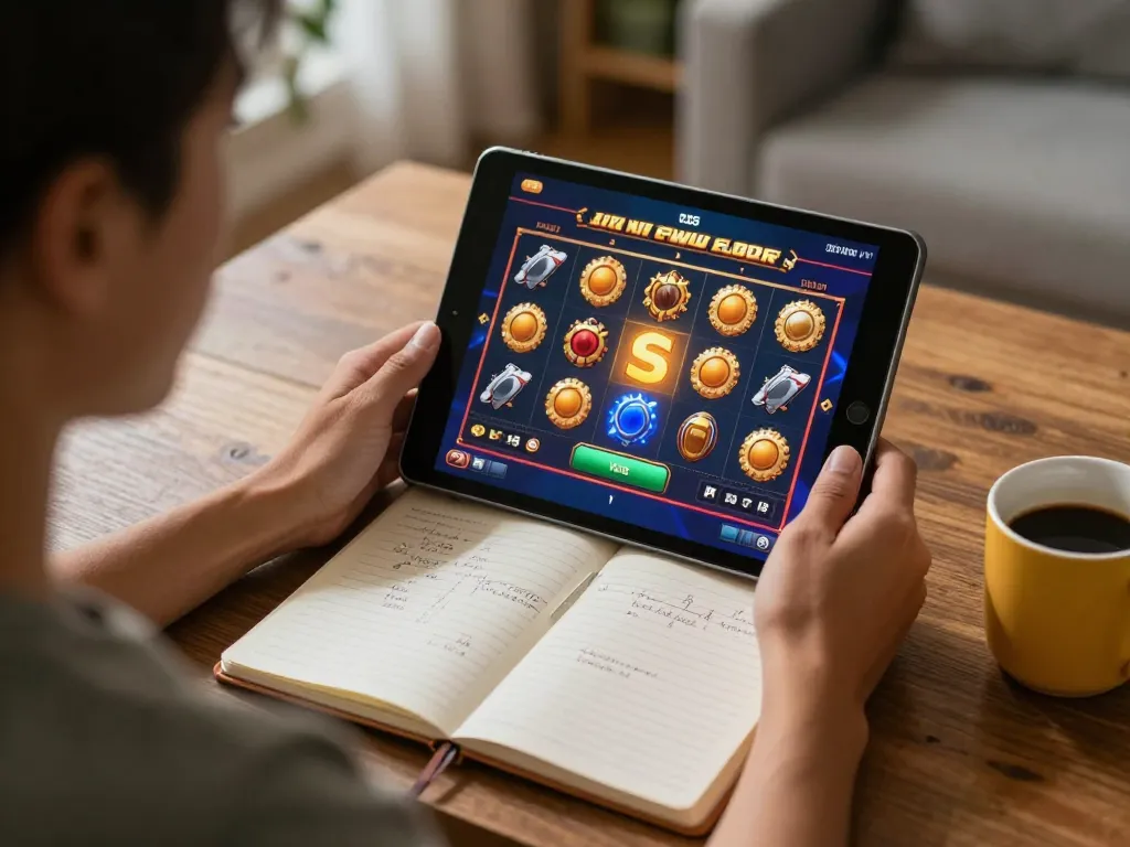 Memainkan link gacor di tablet sambil merencanakan strategi di lingkungan rumah yang nyaman dengan pencahayaan hangat.