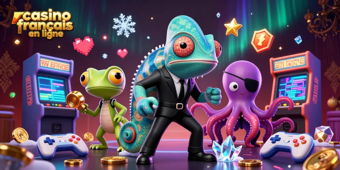 Jouez dans un casino français en ligne avec des personnages dynamiques et des machines à sous colorées.