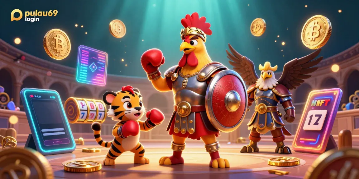 Engage in the pulau69 login experience filled with vibrant casino elements and animated characters.