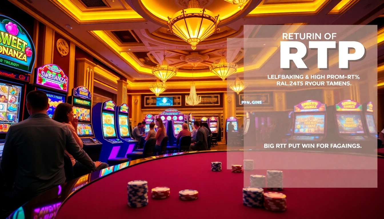 Players enjoying high RTP Pragmatic Play slots in a luxurious casino hall atmosphere.