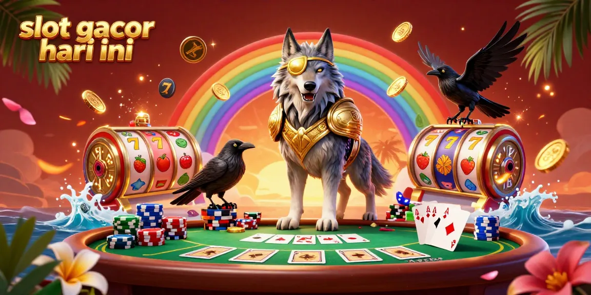 Slot gacor hari ini dalam ilustrasi 3D menarik dengan simbol kemenangan dan suasana kasino.