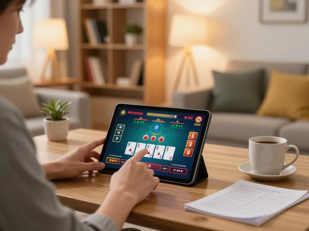 Engaging in online casinos in Canada reddit with tablet gameplay at home in cozy setting.