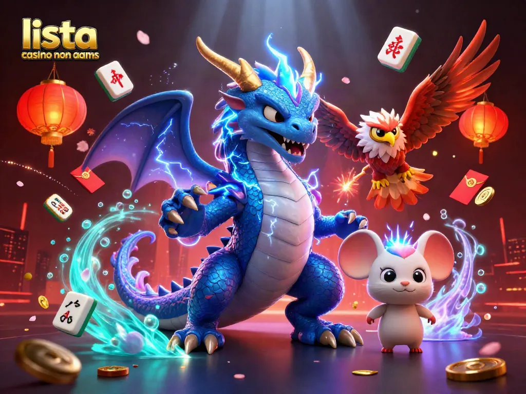 Scopri la lista casino non aams con un drago e simboli di fortuna per scommesse vincenti.