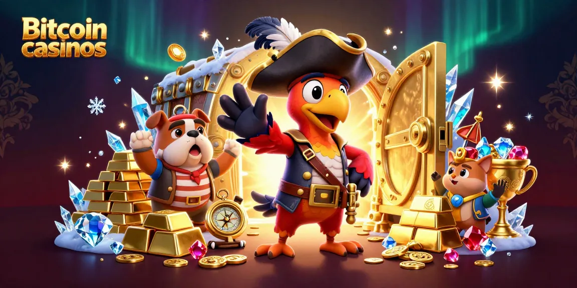 Explorez les meilleurs casinos Bitcoin avec un pirate et ses amis à la recherche de trésors scintillants.