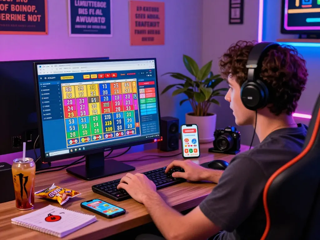 Exciting online lottery gaming scene featuring xổ số hubet88 strategies and digital displays in a vibrant atmosphere.