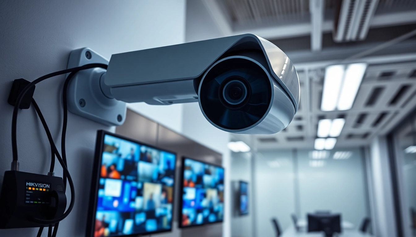 Cámaras Hikvision en un entorno profesional que muestran tecnologías de seguridad avanzadas.